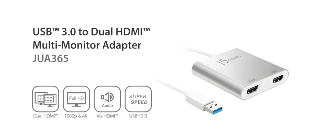 מתאם תצוגה USB 3.0 ל-Dual HDMI מבית J5CRATE.