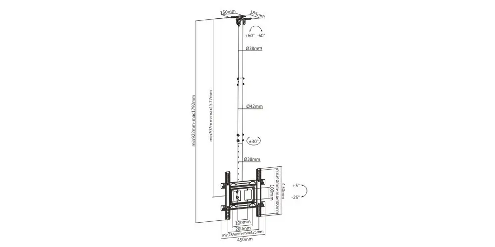 זרוע למסך לתלייה מהתקרה דגם PLB-CE1044-01 מבית Lumi