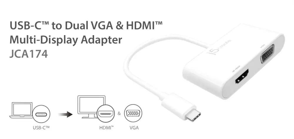 מתאם תצוגה JCA174 USB-C To VGA & HDMI