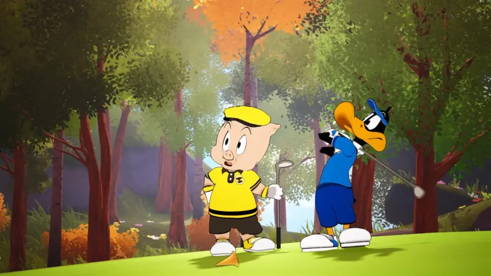 Looney Tunes Wacky World Of Sports דאפי ופורקי החזיר וברקע דשא משחקים גולף