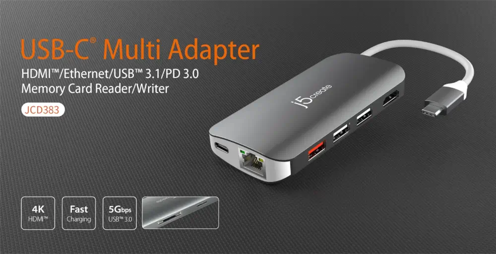 תחנת עגינה למחשב נייד USB-C Multi Adapter מבית J5CRATE.