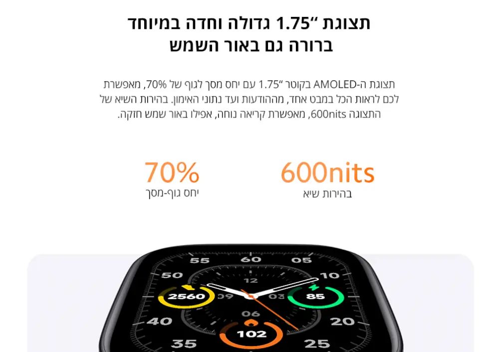 תצוגה 1.75 אינצ' גדולה וחדה במיוחד