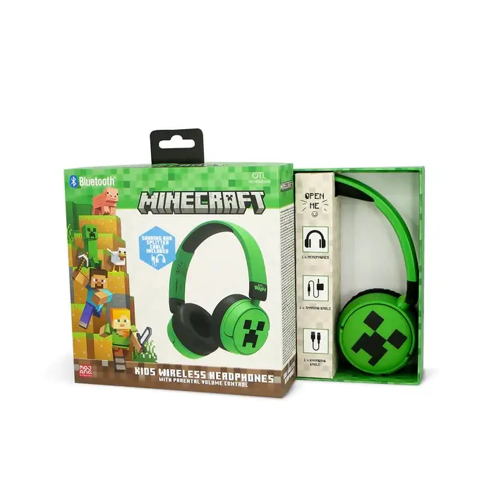 אוזניות קשת אלחוטיות לילדים Minecraft Green להאזין בסטייל