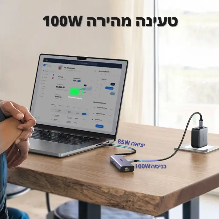 תחנת עגינה 100W PD 4K 30Hz HDMI צפייה איכותית