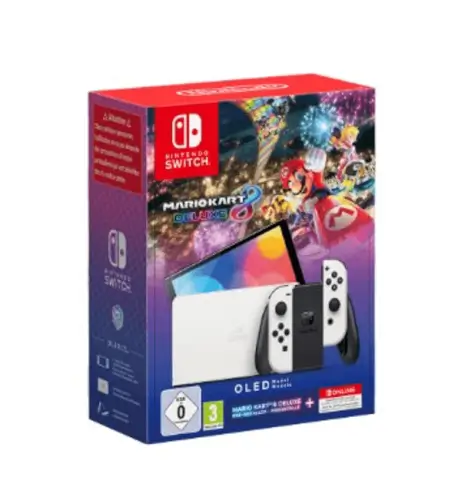 באנדל קונסולת Nintendo Switch  OLED כולל המשחק Mario Kart 8 Deluxe Nintendo Switch