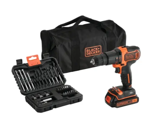 סט מקדחה דופקת+תיק+סט מקדחים BDCHD18S32-QW BLACK&DECKER